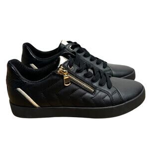 NWT Geox Womens Blomiee Sneaker Black Zippered Quilted Sneakers Gold Hardware